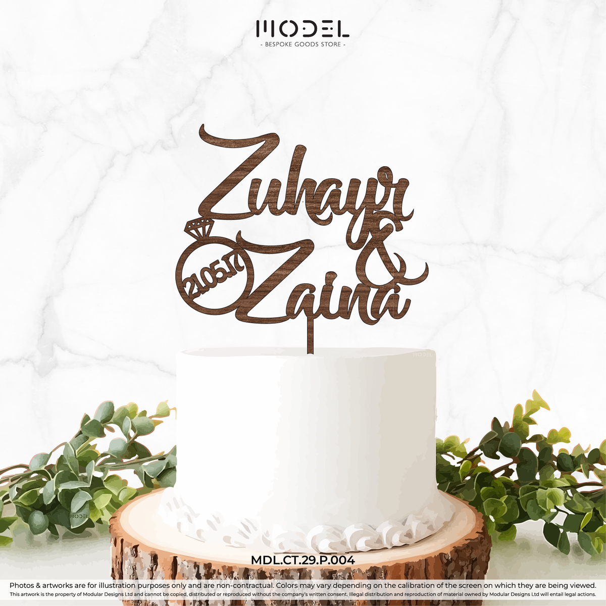 2 Names + Engagement Ring + Date