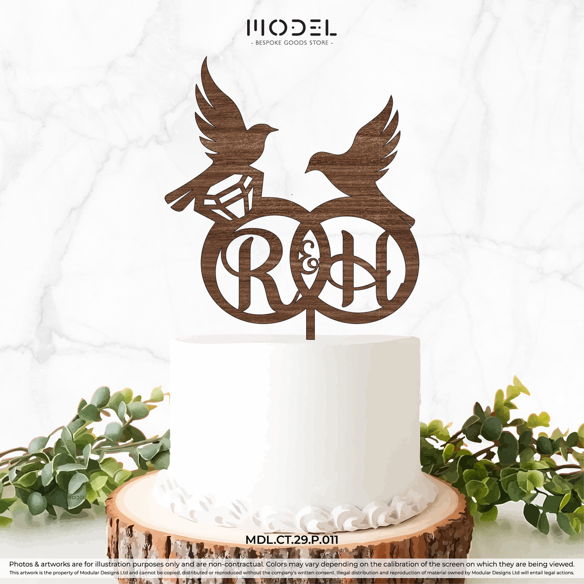 2 Initials + Love Birds + Rings